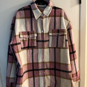 Lulus Pink and Cream Plaid Utility Jacket